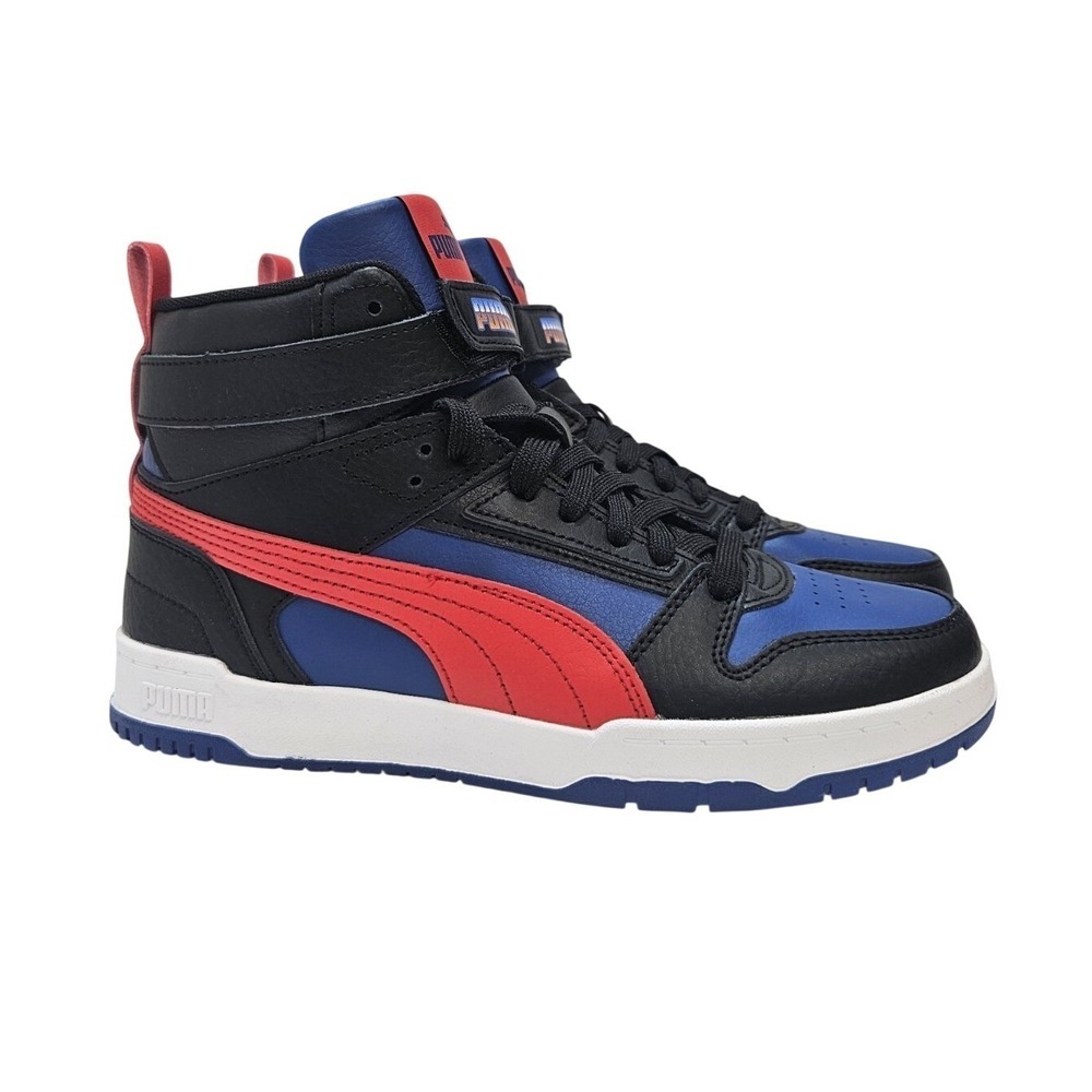Puma Rebound Joy High‎ Top Kids Sneakers Black Blue Red 392679-01 Size 7Y